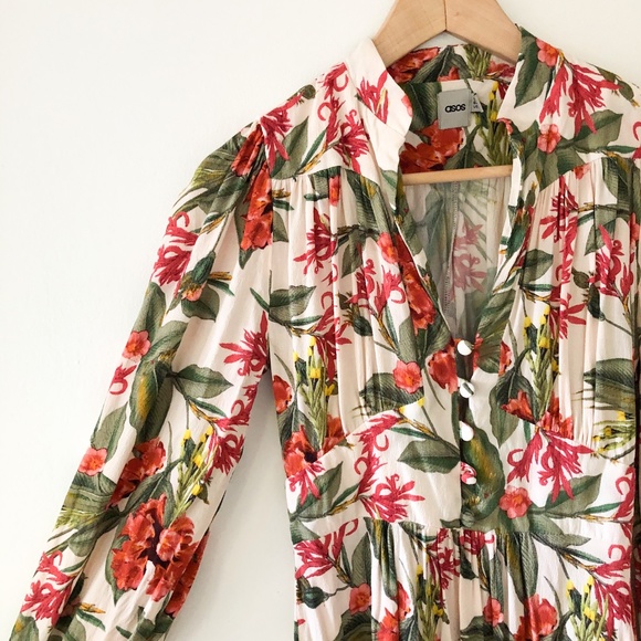 ASOS Long Sleeve Tropical Print Midi Dress Size 4 - Picture 4 of 16